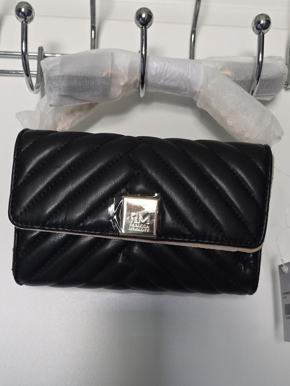 Rebecca Minkoff Black Quilted Leather Mini Crossbody Wallet with Gold Hardware